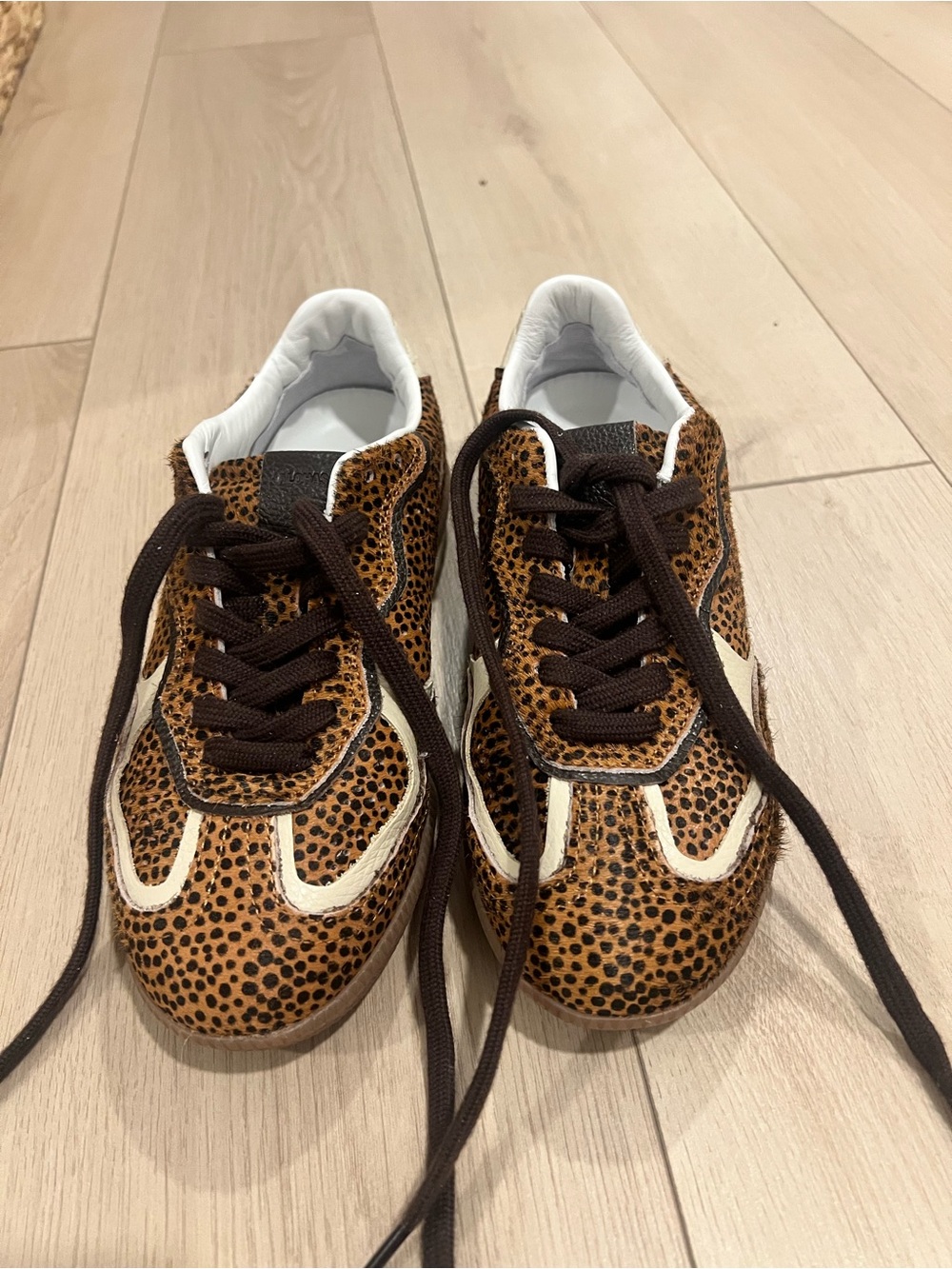 ALOHAS Brown Leopard-Print Sneakers with Cream Trim